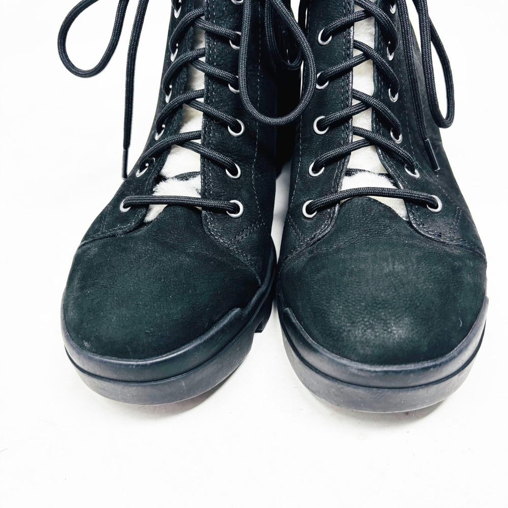 Eileen Fisher Black Suede Lamb Sherpa Fur Lace Up Boots Womens Size 7‎ - Picture 2 of 11